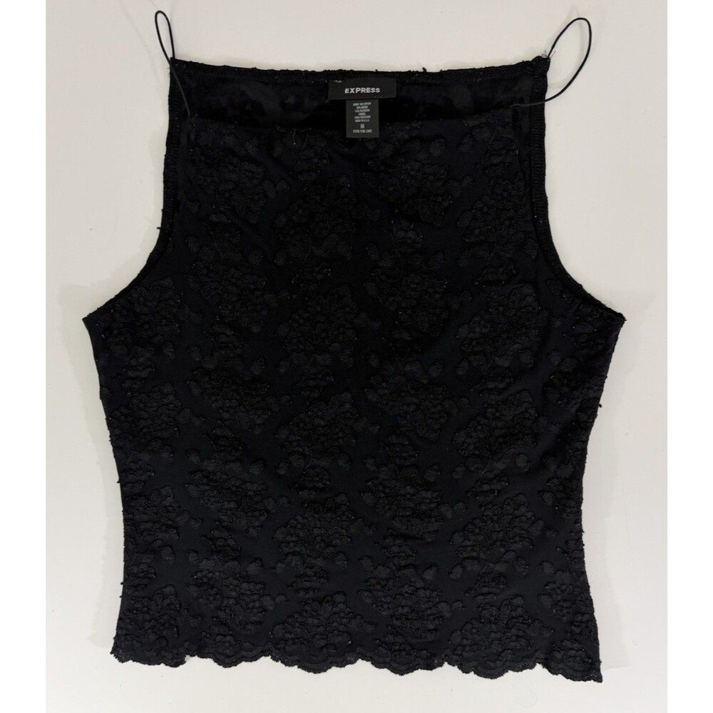 Vintage Express Y2K Shirt Top Women's M High Neck Black Lace Party Whimsy Goth
